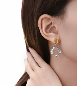 Yellow Square Diamond Knot Earrings