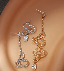 Chanel style s925 silver needle gold alloy twisted asymmetric earrings