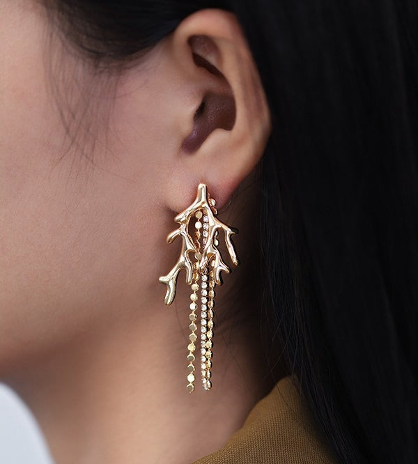 Antler Asymmetric Tassel Earrings