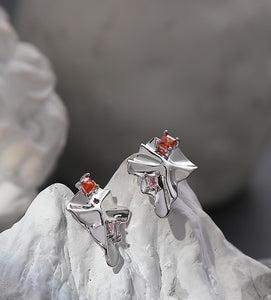 Pink orange diamond irregular earrings