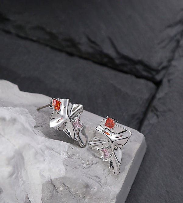 Pink orange diamond irregular earrings