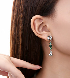 Yuanbao Copper Coin Asymmetric Zircon Fashion 925 Silver Needle Earrings