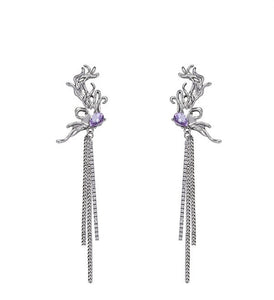 Fantasy Purple Zirconia Butterfly Tassel Earrings