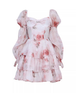 Rose Princess Puff Sleeve Dress Fairy Date Dress