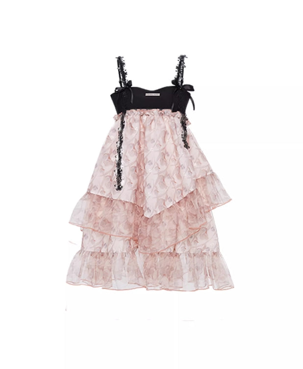 Amber Black Tea Sweet Suspender Princess Puffy Dress