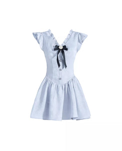 Sweet flying sleeves dopamine blue birthday princess dress