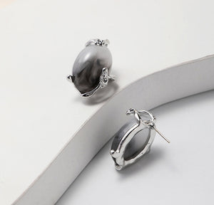 Simple Resin Pleated 925 Silver Needle Earrings