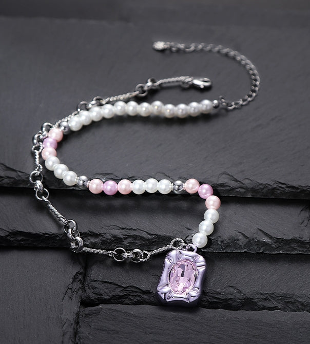 Purple Square Pearl Necklace