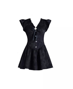 French Temperament Princess V-neck Small Black Dress