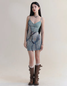 Dream Butterfly Print Slim Suspender Dress