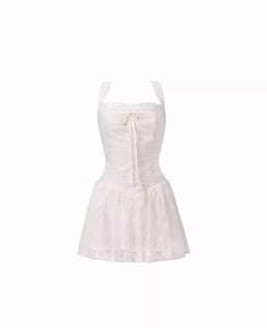 Lace patchwork wide shoulder dating suspender dress