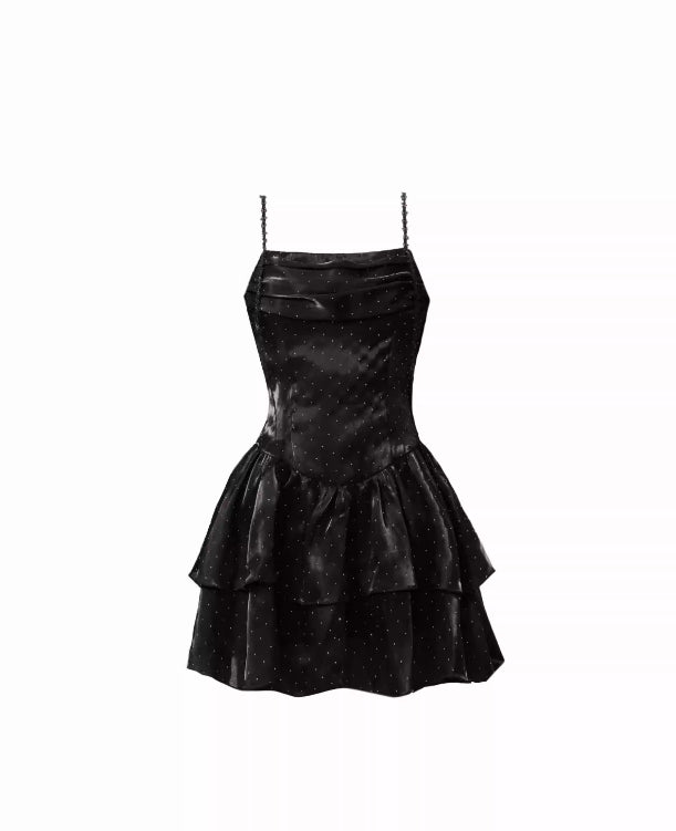 High-end swing collar ribbon temperament suspender dress