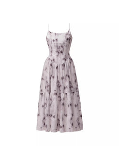 Ink-dyed rose sling dress with elegant waist