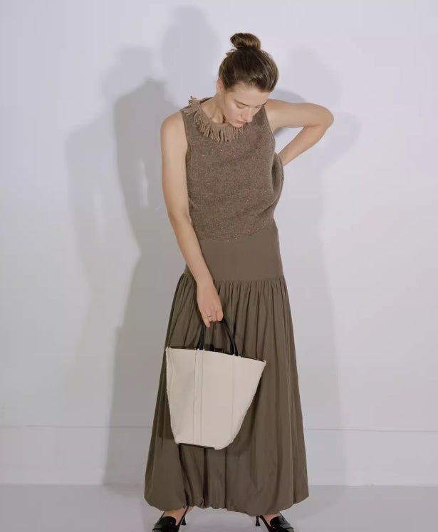 Raw Edge Cowhide Canvas Crossbody Tote Bag