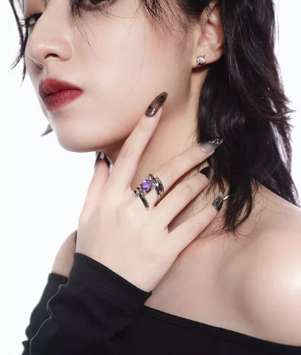 Niche punk black metal adjustable open ring