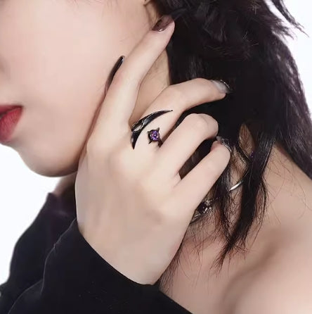 Cold style punk star moon adjustable open ring