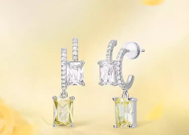 Solid Silver Fake two-piece French light luxury gilded sugar cube earrings