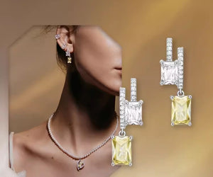 Solid Silver Fake two-piece French light luxury gilded sugar cube earrings