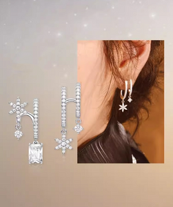 Solid Silver Snow Ring Ice Crystal Earrings