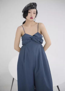 High-waisted draped O-line suspender jumpsuit