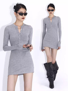 Elastic Fit Long Sleeve Dress