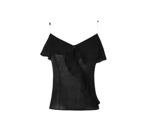 Black V-neck ruffled hem vest