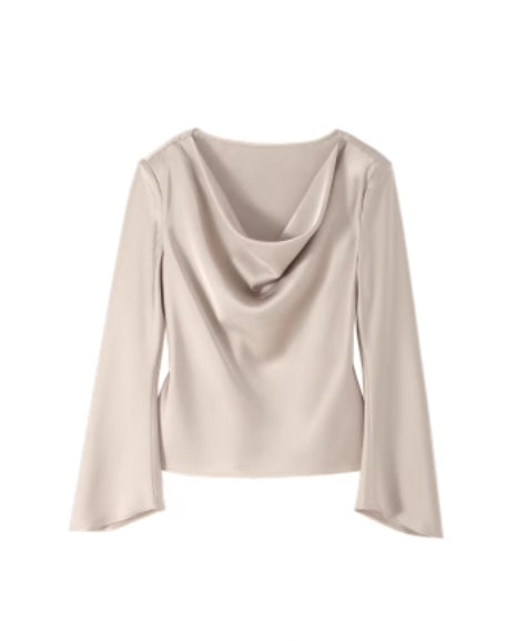 Double-faced Satin Blouse with Slouch Collar