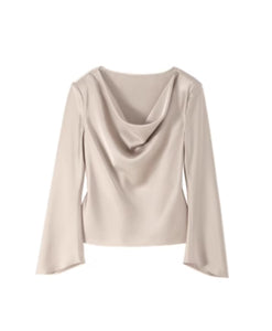 Double-faced Satin Blouse with Slouch Collar