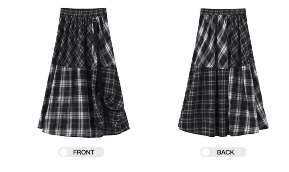 Black and White Checkered High Waist A-line Skirt