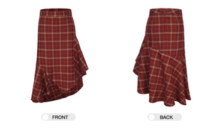 Red checkered Irregular Design Sense A-line Skirt