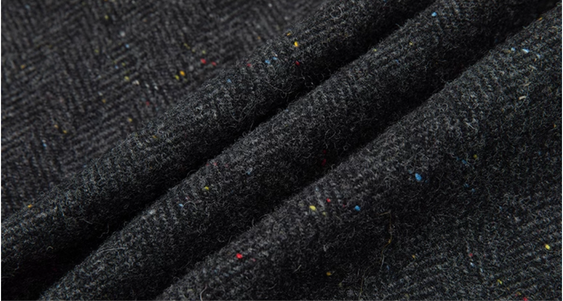 "Black Olive" Wool Speckled Textured Stand-Collar Jacket