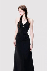 Anne Ball Black Satin Cross Halter Dress Suspender Dress Summer