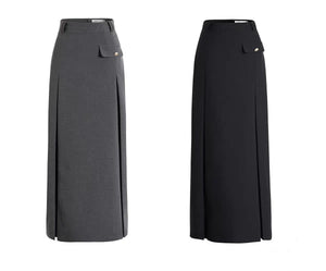 Black and dark gray long skirt pleated long suit skirt