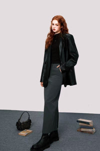 Long A-line straight suit skirt