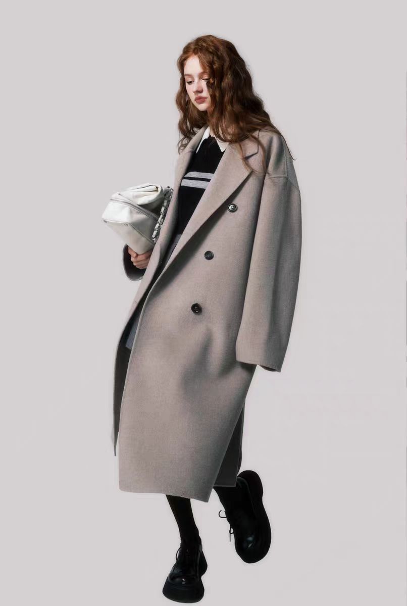 Luxury green grey Australian wool loose long coat