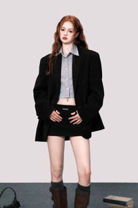 Black ultra-short hip-hugging suit skirt high-end retro hot girl slim A-line skirt