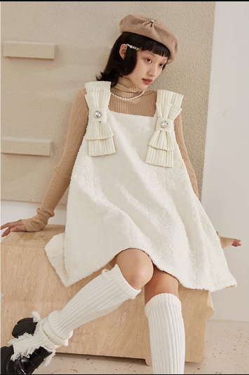 Playful Bowknot Suspender Dress Fluffy Flower Dress