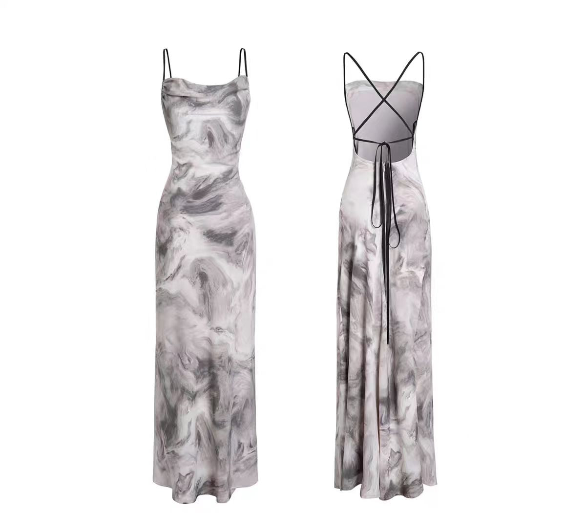 Chinese style ink painting new Chinese style swing collar sling backless long dress