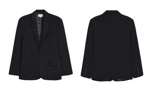 Women's loose high-end black casual suit with shoulder pads