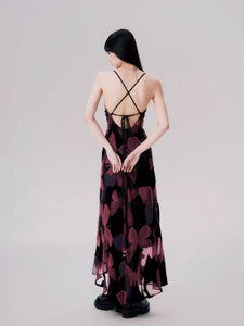 New Chinese style velvet butterfly collar dress women's backless strappy suspender dress