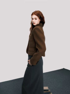 Autumn Maillard Retro Brown Short Wool Suit Jacket Women