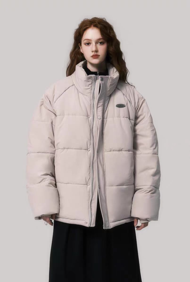 Sports style loose stand collar casual down jacket winter thickened versatile cotton jacket