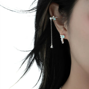 Cat with Ball Silver Earrings
