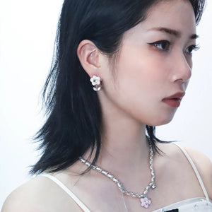 Flower Enamel Silver Earrings