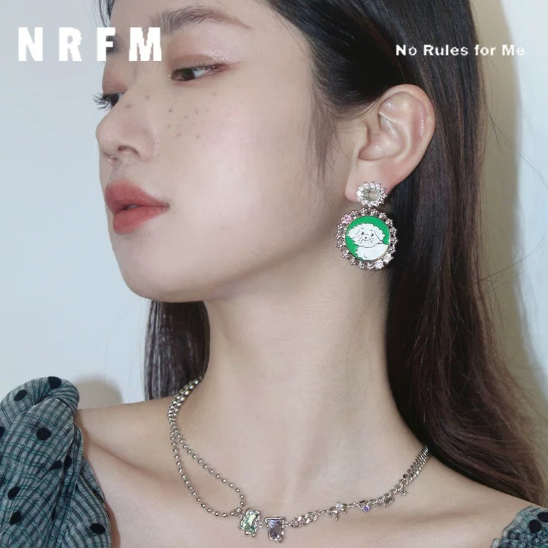 White Dog Enamel Earrings