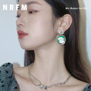 White Dog Enamel Earrings
