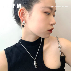 Bear with Black Diamond Earrings