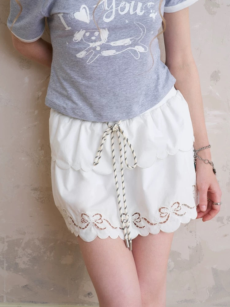 Pure White Butterfly Hollow Embroidered Skirt
