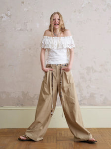 Lazy Loose Beaded Wide Leg Pants