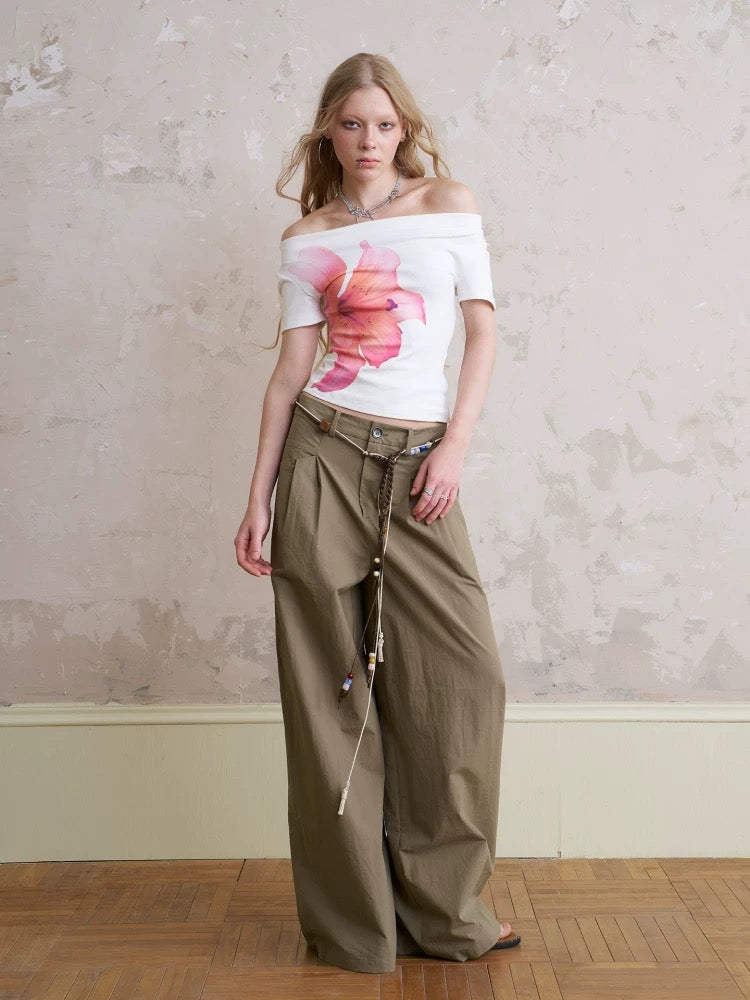 Lazy Loose Beaded Wide Leg Pants